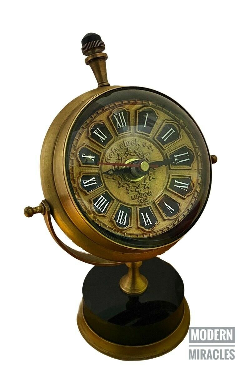 Brass Nautical London 1832 Desk Clock & Shelf Clock Rotating Engraved Dial Gift