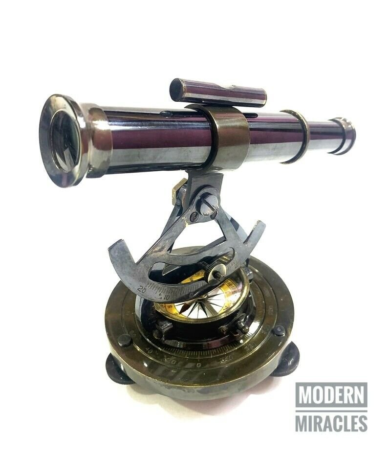Nautical Antique Brass Telescope Alidade Compass Transit Surveying Theodolite