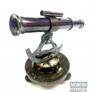 Nautical Antique Brass Telescope Alidade Compass Transit Surveying Theodolite
