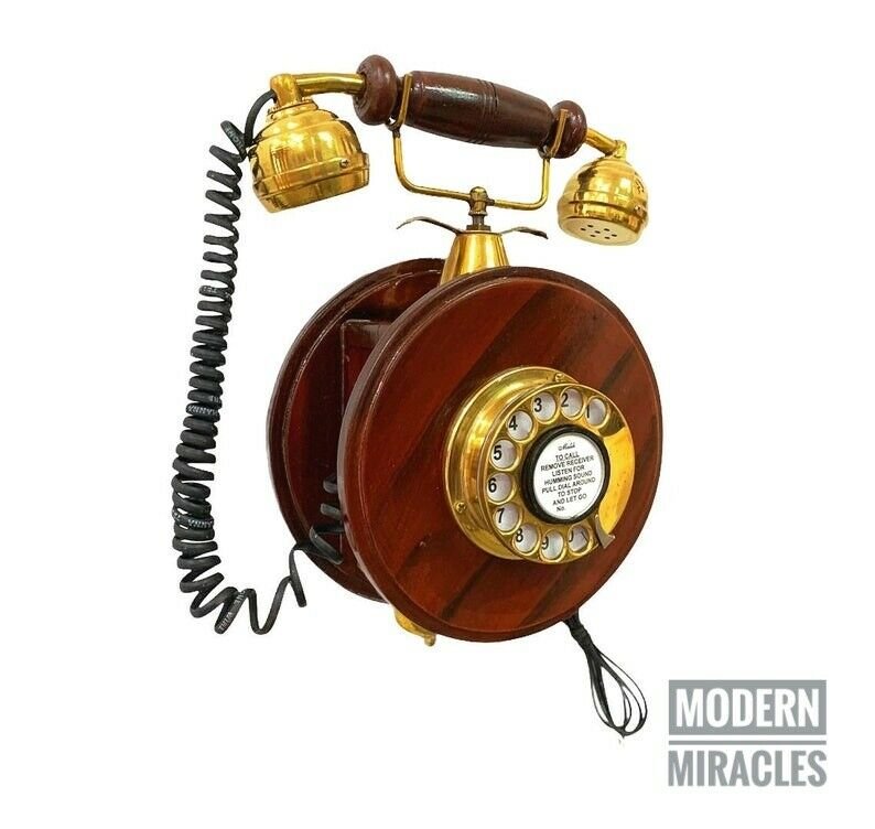 Beautiful Wooden Wall Hanging Telephone Vintage Rotary Dial Working Telephone