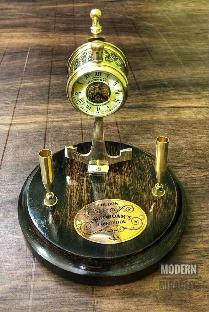 Antique Brass Ship's Telegraph Clock Engraved Engine order Telegraph Pen holder