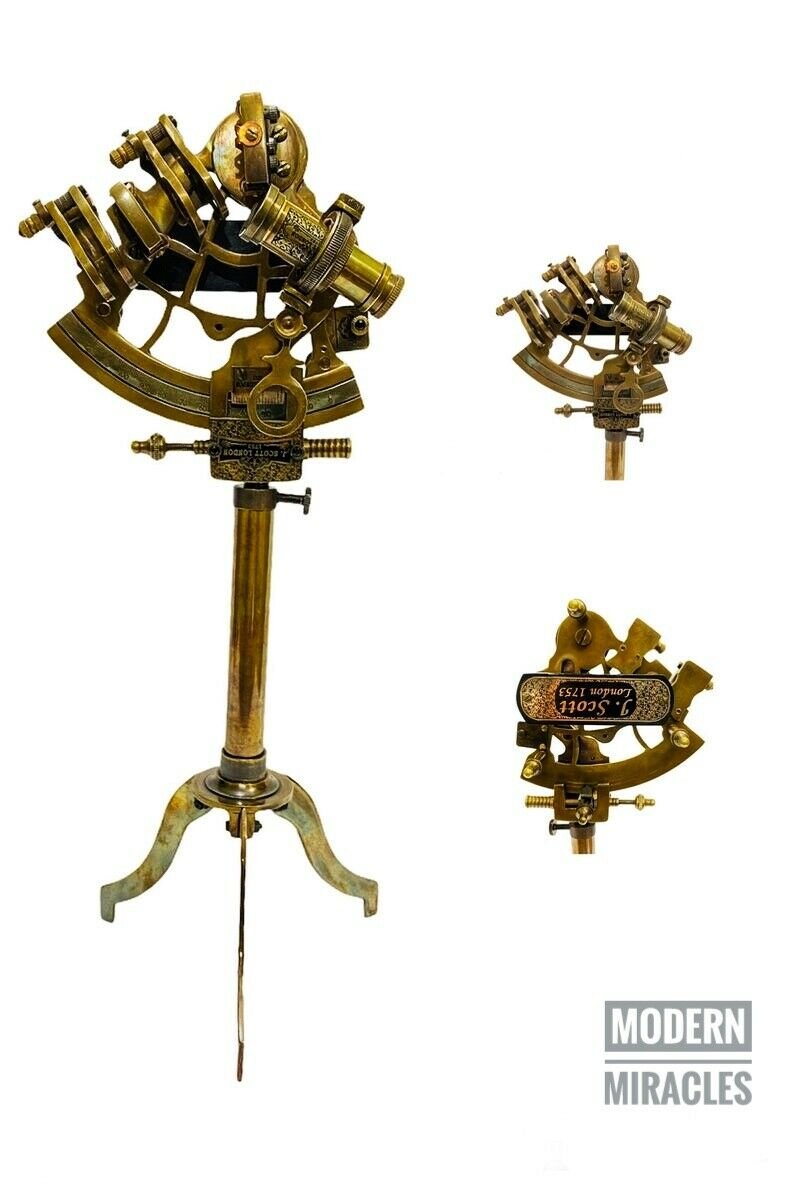 Brass Ship Sextant Compass with Tripod Vintage Solid Antique Nautical Sailing