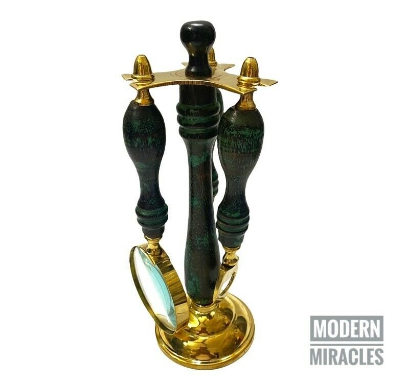 Set of 3 Decorative Brass Handheld Magnifying Glass with Bottle& Letter Opener