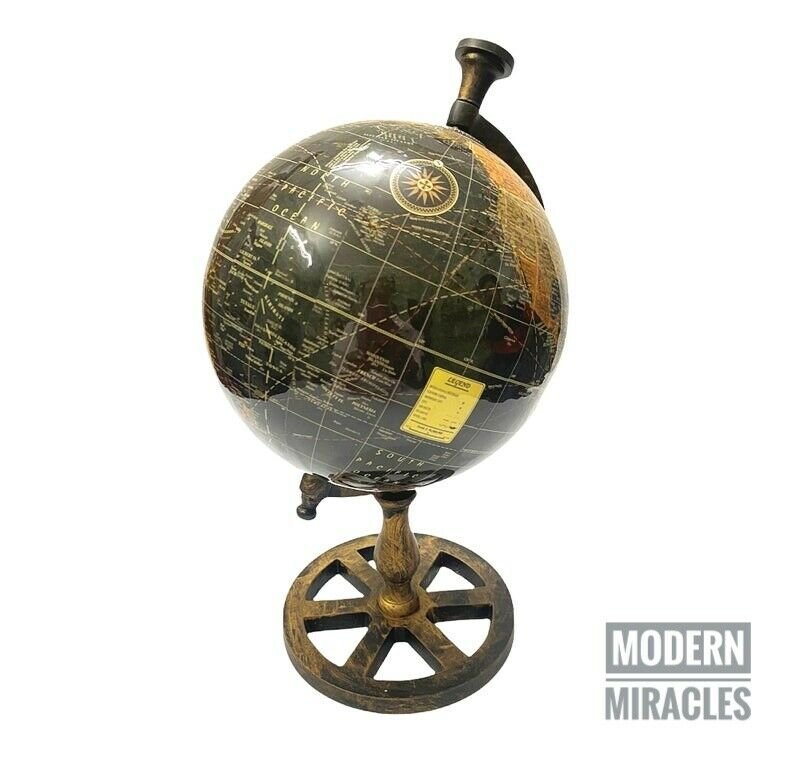 Vintage Antique Style Globe Map Ornament on Wooden Stand/Office & Home Decor