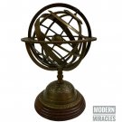 10" Nautical Antique Brass Engraved Armillary Globe on Wooden Base Office & Home
