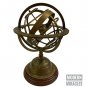 10" Nautical Antique Brass Engraved Armillary Globe on Wooden Base Office & Home