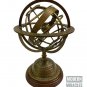 10" Nautical Antique Brass Engraved Armillary Globe on Wooden Base Office & Home