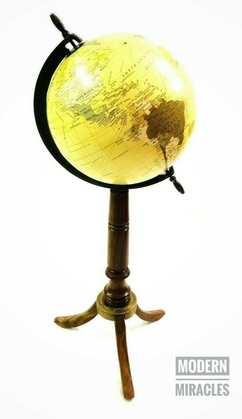 Nautical Antique World Map Globe Ornament with Wooden Stand Home & Office Decor