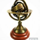 Brass Armillary Sphere Astrolabe on Wooden Base Maritime Nautical Collectible