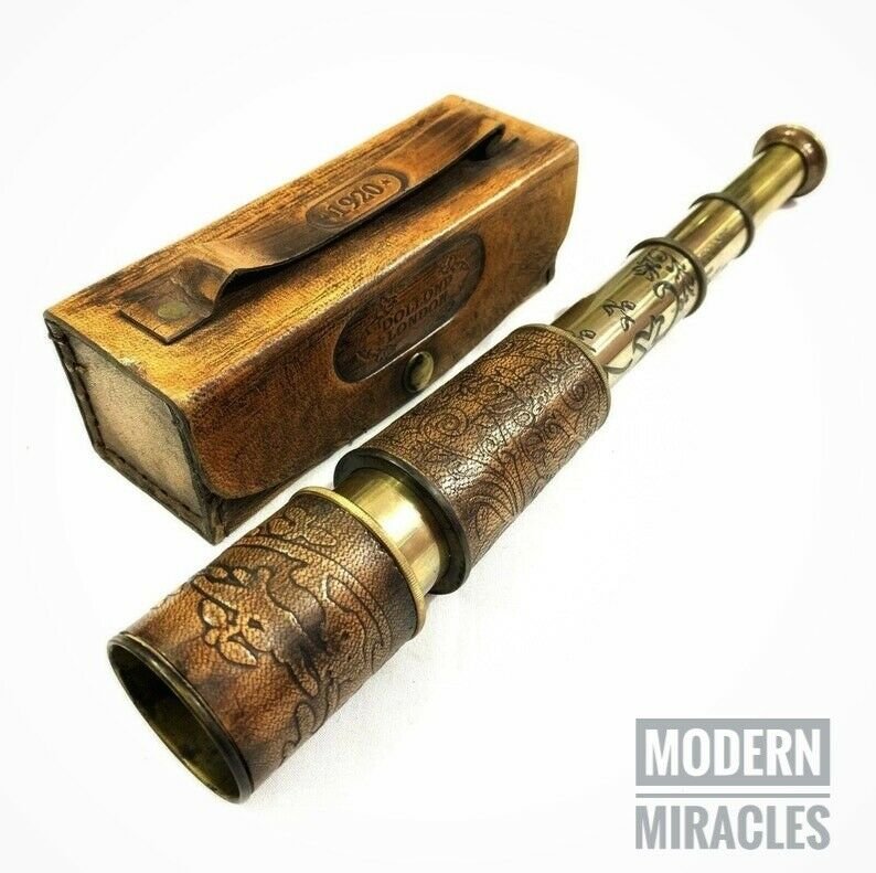 Nautical Maritime Antique 16" Dollond London Brass Engraved Telescope with Box