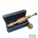 Nautical Antique Kelvin & Hughes London Brass Leather Telescope With Wooden Box