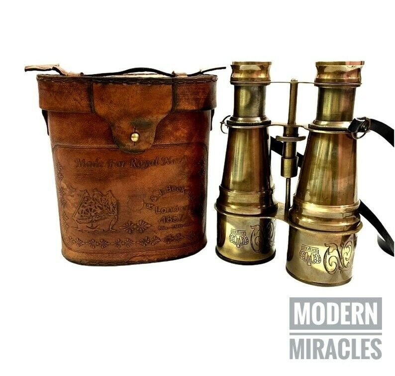 Nautical Brass 6" Binocular Antique Pirate Spyglass Telescope with Leather Cover