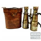 Nautical Brass 6" Binocular Antique Pirate Spyglass Telescope with Leather Cover