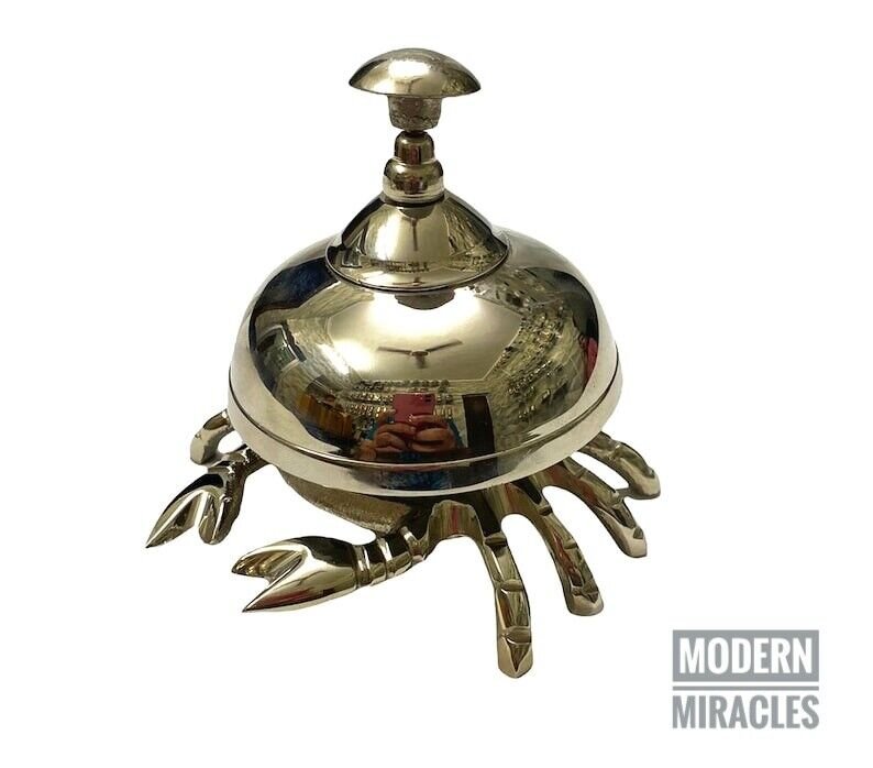 Chrome Finish Brass Crab Design Table Bell, Antique Nautical Hotel Counter Bell