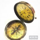 Nautical Brass Pocket Compass with Analog Clock 3" Home & Office Table Decor