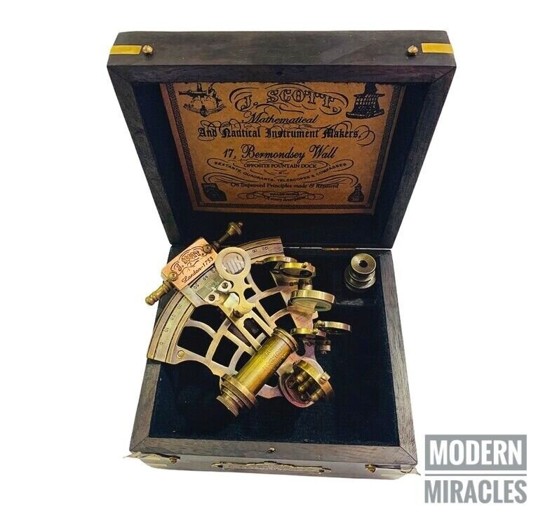 Nautical Antique Brass Ship Sextant J. Scott London Marine Instrument in Box