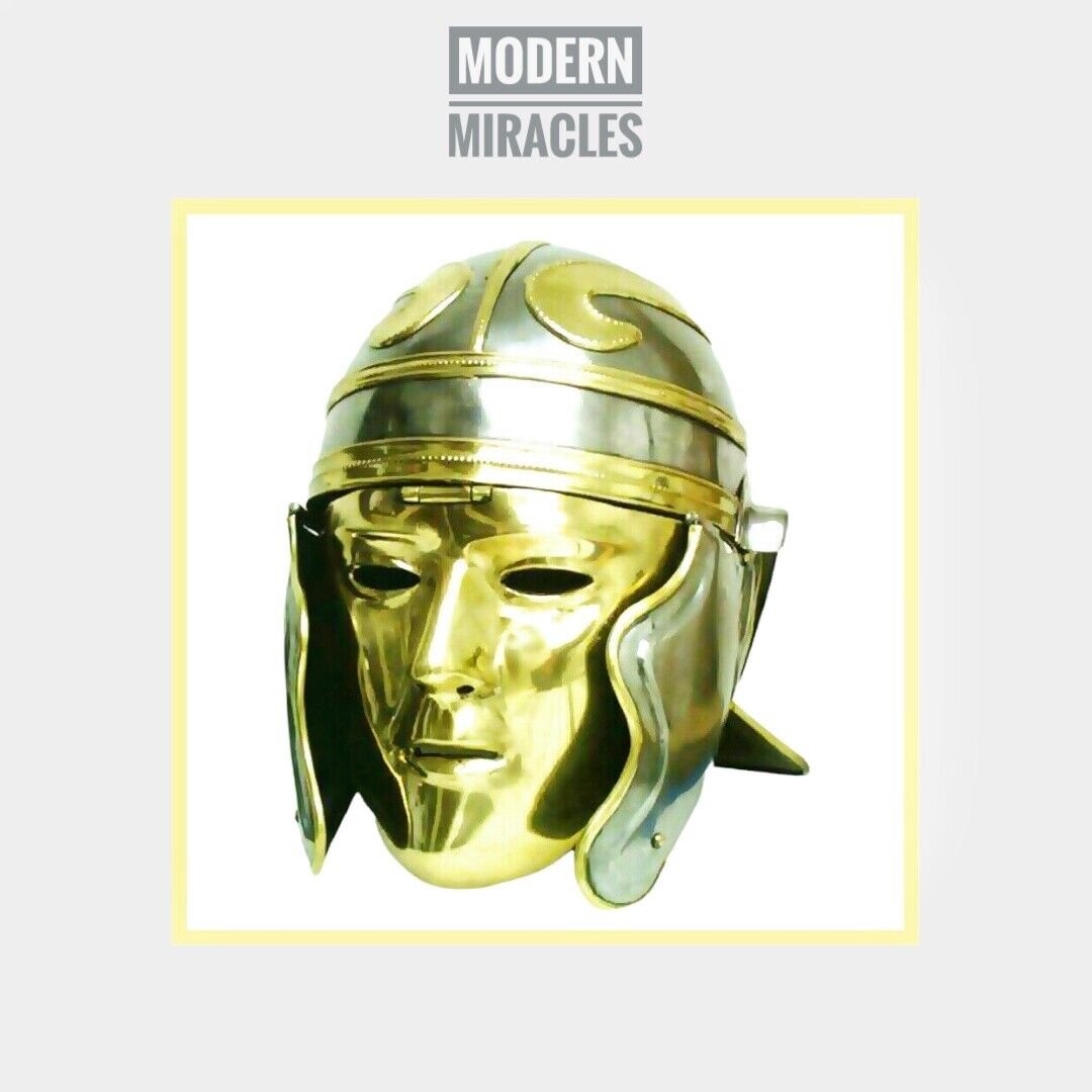 18G Medieval SCA LARP Roman Gallic Centurian Helmet With Man Face Mask Cosplay