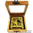 Nautical Brass Square Sundial Compass with Wooden Base-Dollond London-Handmade