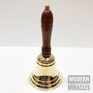 Antique Hand Bell Brass School Call Bell Loud Ring w/ Wood Handle Vintage Style