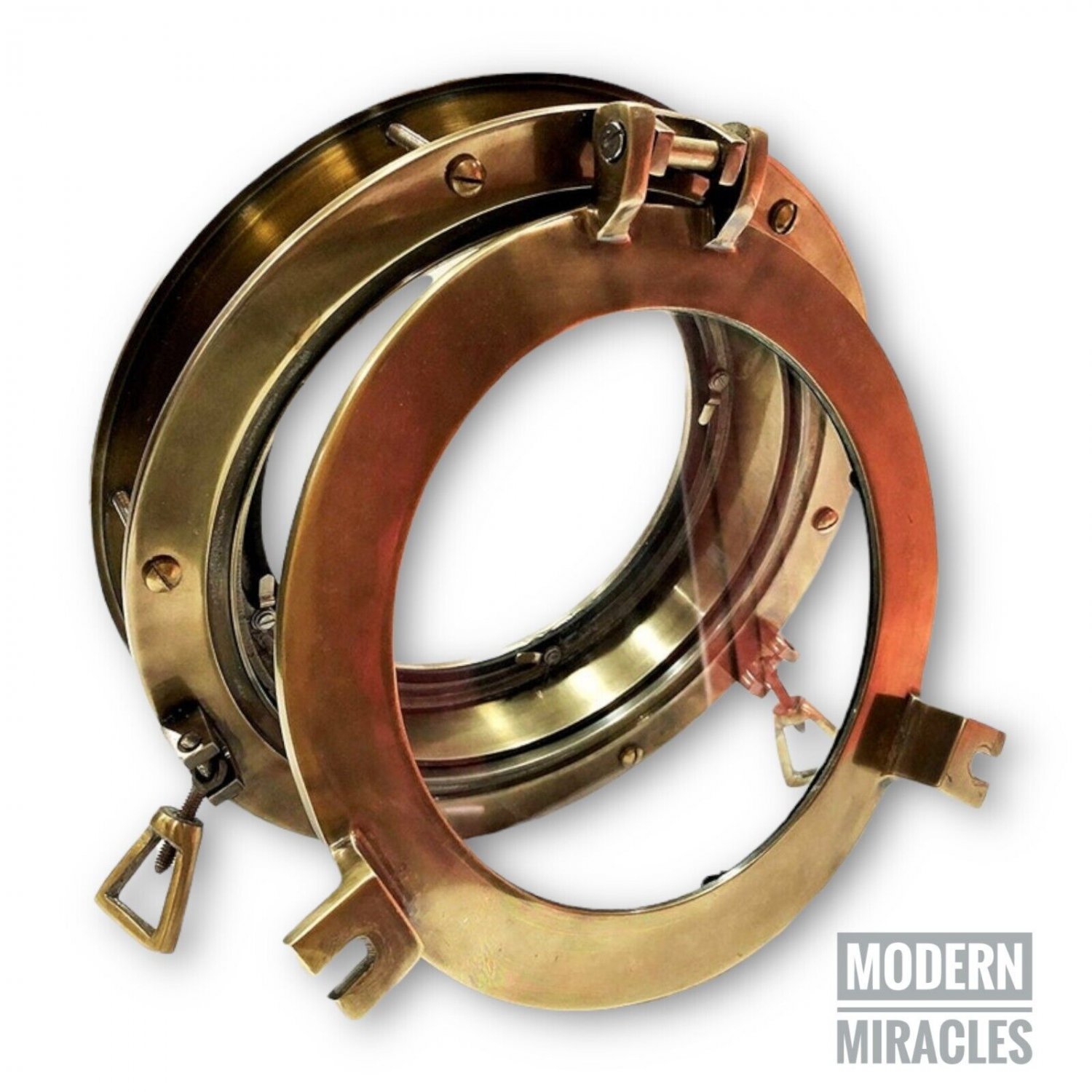 15" Inches Canal Boat Porthole Window Golden Finish Door Window Glass Porthole H