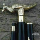 Vintage Brass Peacock Handle Wooden Folding Compaq Black Walking Stick Gift Xmas