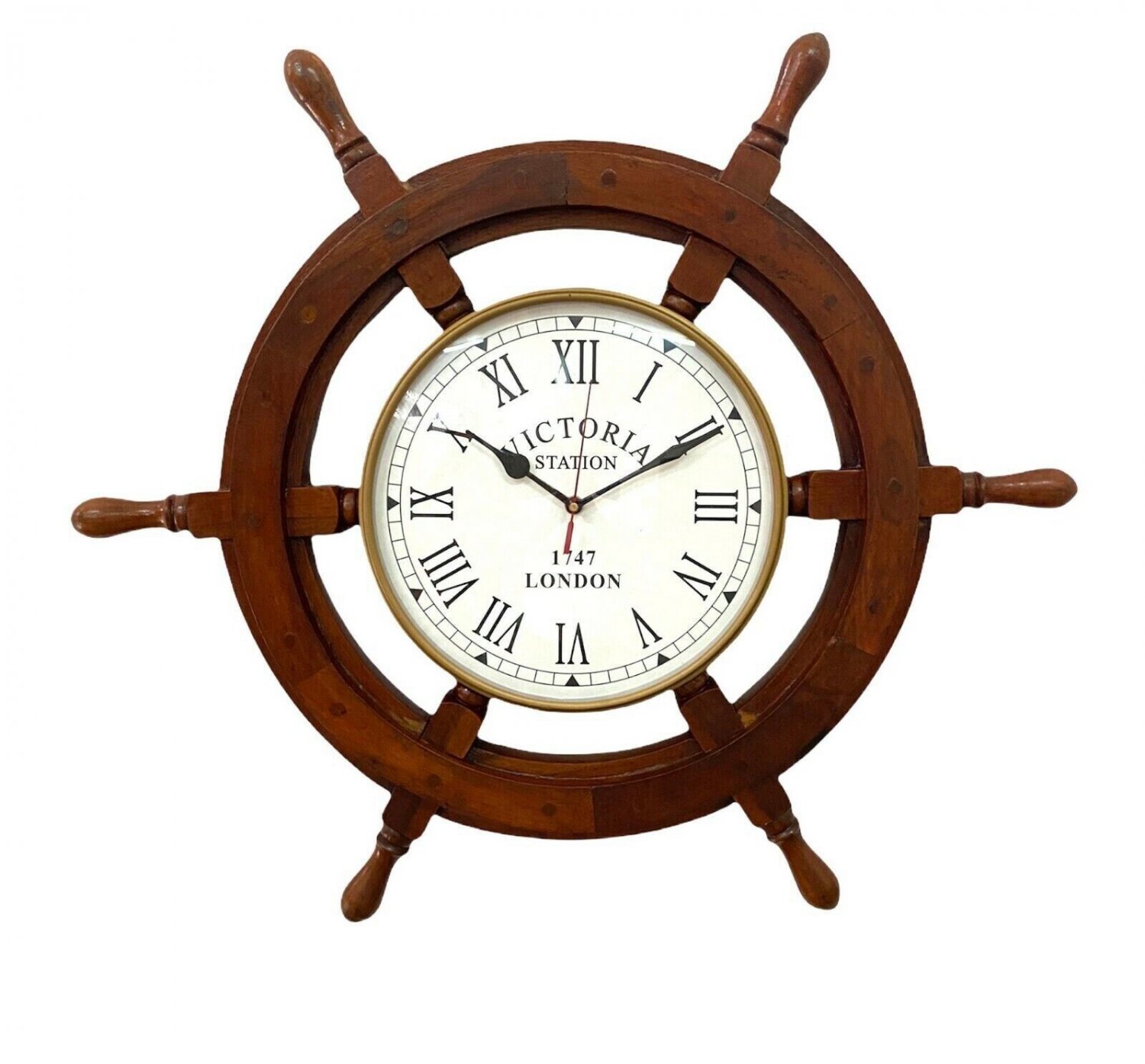 Handmade 24" Wooden Ship Wheel Wall Clock Antique Nautical Maritime Clock Decor