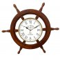 Handmade 24" Wooden Ship Wheel Wall Clock Antique Nautical Maritime Clock Decor