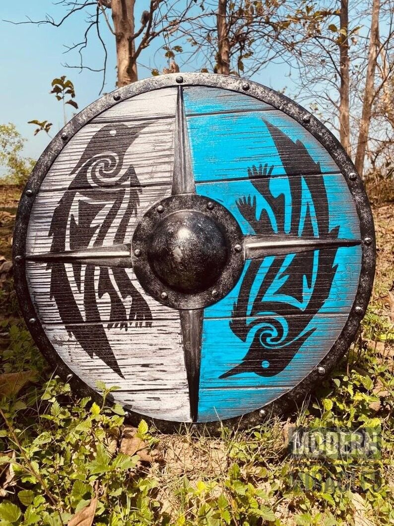 Medieval Ragnar Viking Battle Ready Wooden Round Shield Halloween Cosplay Gift