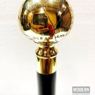 Vintage Brass Globe Handle Wooden Folding Compaq Black Walking Stick Wood Gift