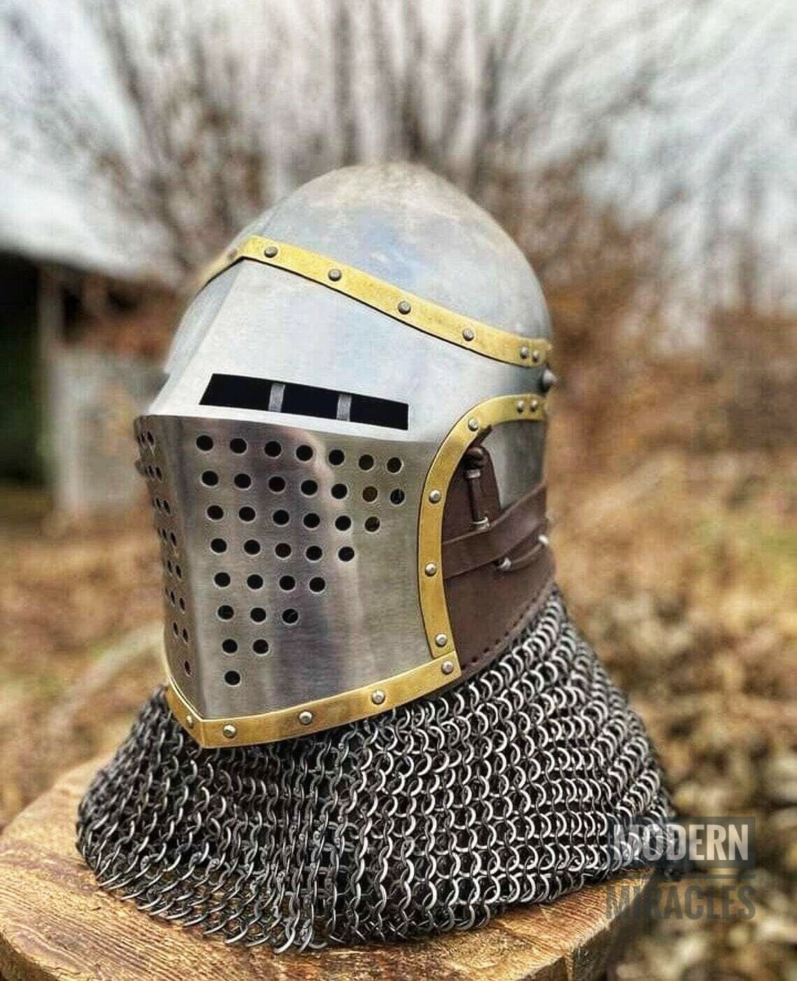 Vintage greek Chainmail Full Fine Quality Medieval War Helmet Halloween ...