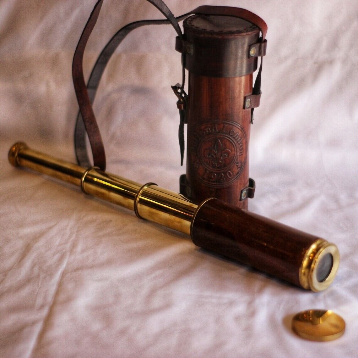 Vintage Style Solid Brass 15 Inch Pirate Telescope With leather Cover Gift