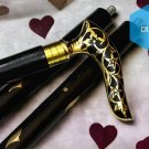 Brass engraved Walking Stick Wooden Cane Handle With black cane with brass print
