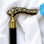 Brass engraved Walking Stick Wooden Cane Handle With black cane with brass print