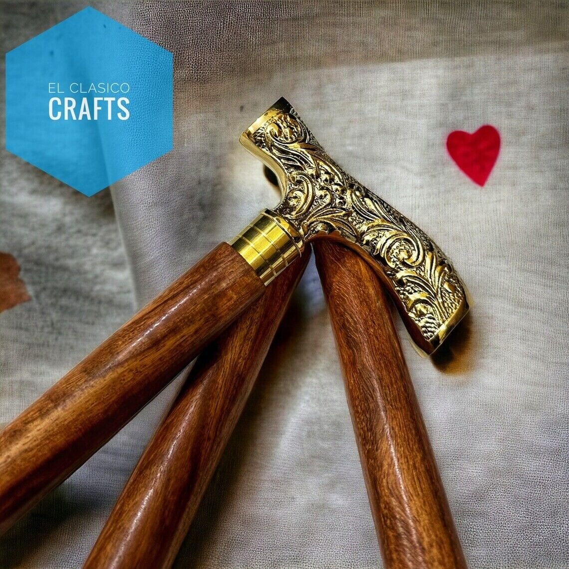Brass engraved Walking Stick Wooden Cane With brass handle Art gift for christma