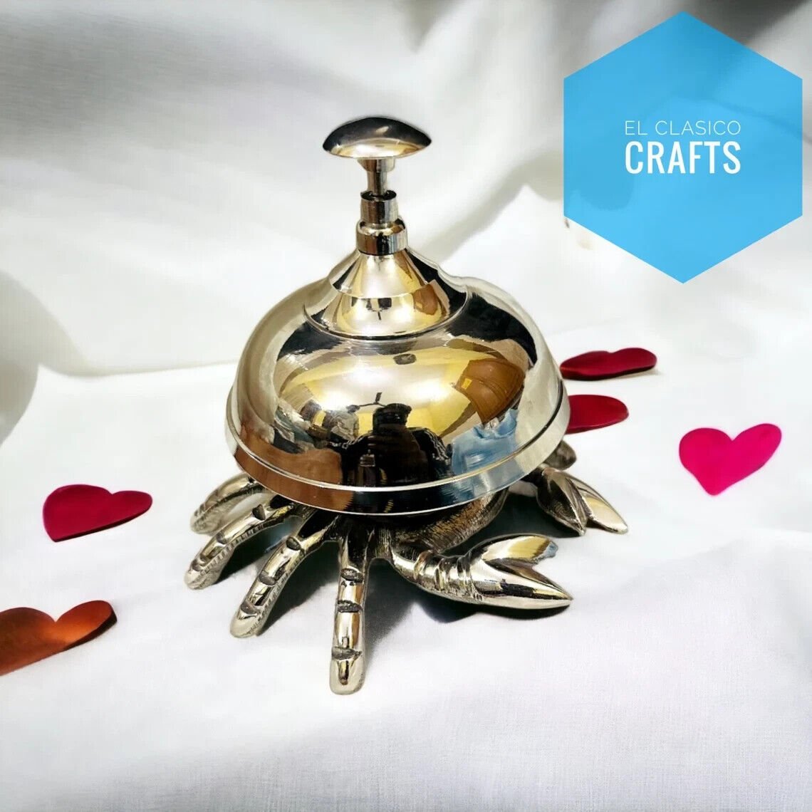 Vintage Crab nickel finish Bell Service Hotel Desk Counter Brass Reception Top T
