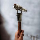 Vintage Silver Nickel Brass & Wooden walking stick with hidden telescope handle