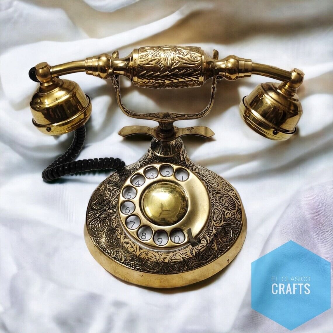 Nautical Brass Golden Vintage engraved Rotary Phone Old Fashioned Telephone Vict