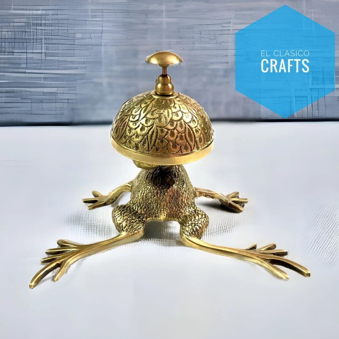 Antique Vintage Brass Frog Style Desk Bell Nautical Hotel Counter Reception Serv