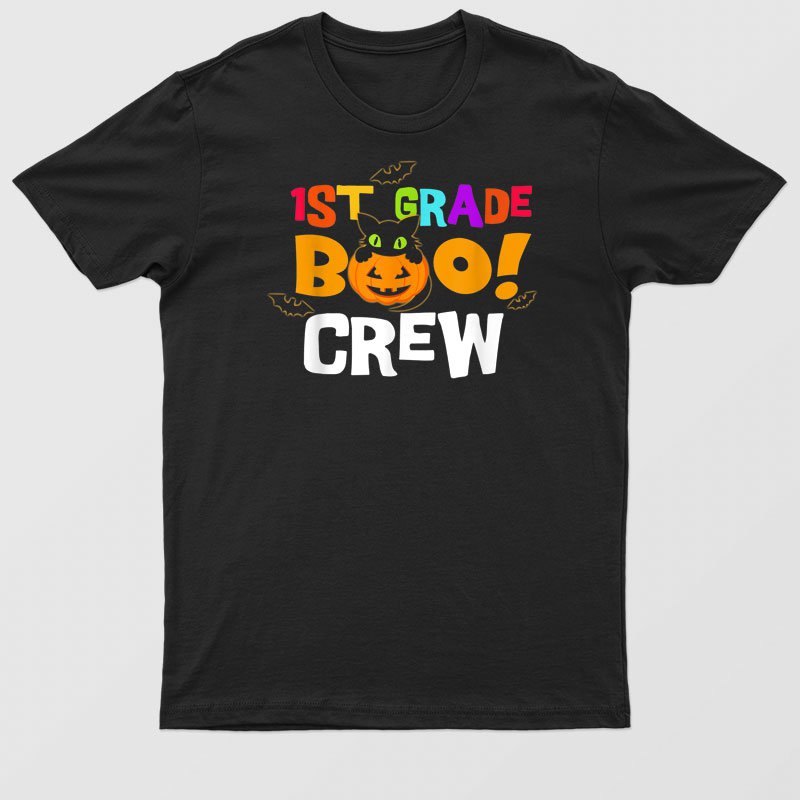 1st Grade Boo Crew Pumpkin Black Cat Halloween Teachers T-Shirt For Men & Women