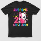 2 Years Old 2nd Birthday Girls Cute Cat Awesome Since 2020 T-Shirt For Men & Women