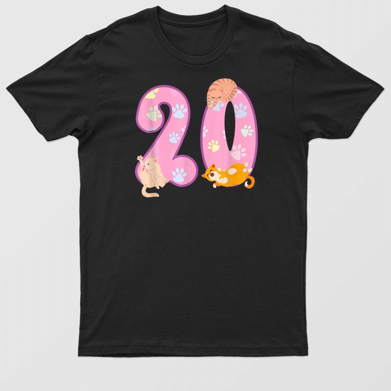 20h Birthday Cat Lover Cat Birthday Party Paws Birthday T-Shirt For Men & Women