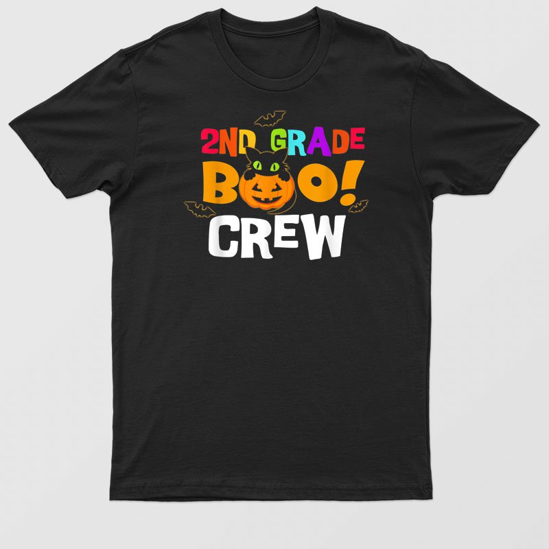 2nd Grade Boo Crew Pumpkin Black Cat Halloween Teachers T-Shirt For Men & Women