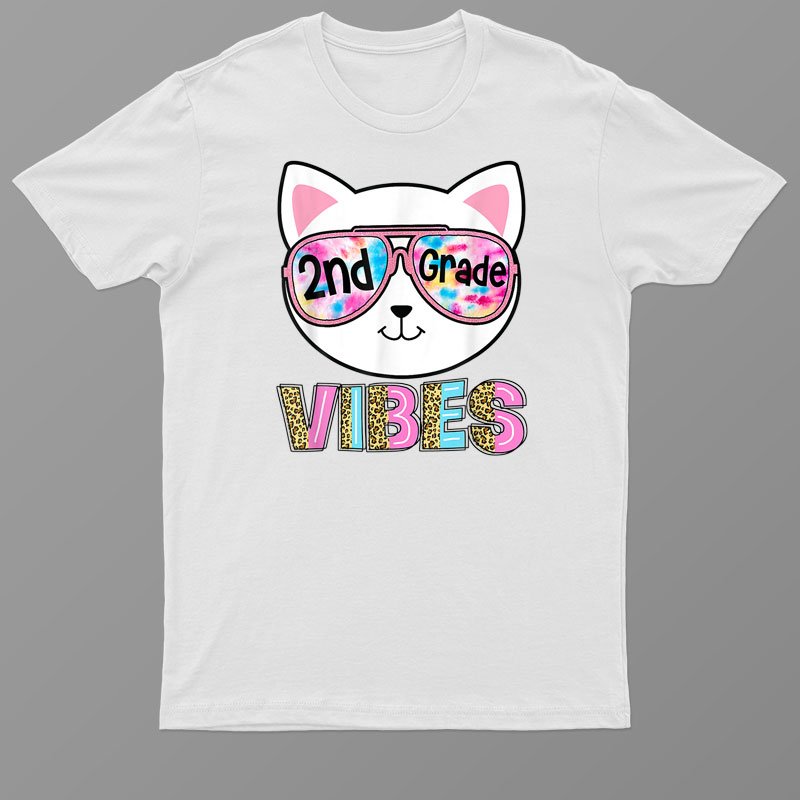 2nd Grade Vibes Back O School Cat Girl Ie Dye Leopard T-Shirt For Men & Women