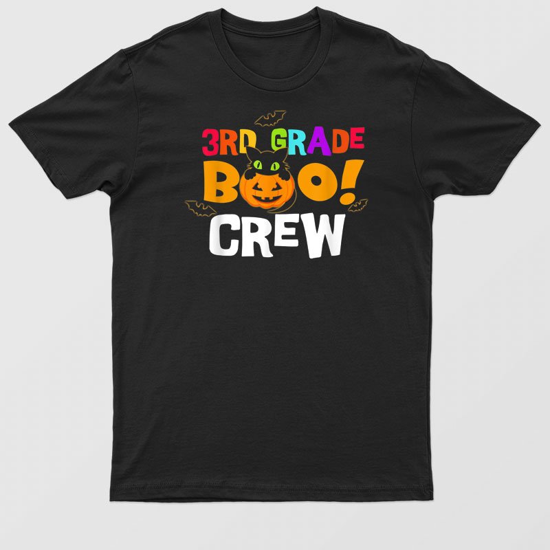 3rd Grade Boo Crew Pumpkin Black Cat Halloween Teachers T-Shirt For Men & Women