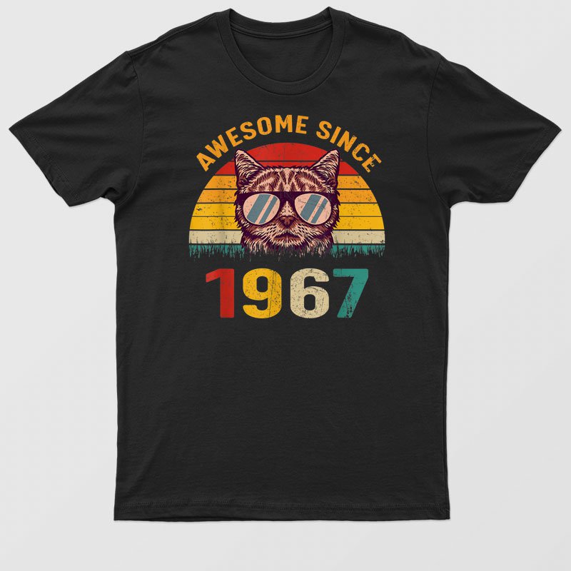 55th Birthday Vintage Cat Lover 55 Years Awesome Since 1967 T-Shirt For Men & Women