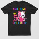 5th Birthday Girls 5 Years Old Awesome Since 2017 Cute Cat T-Shirt For Men & Women