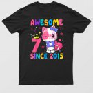 7 Years Old 7th Birthday Girls Cute Cat Awesome Since 2015 T-Shirt For Men & Women