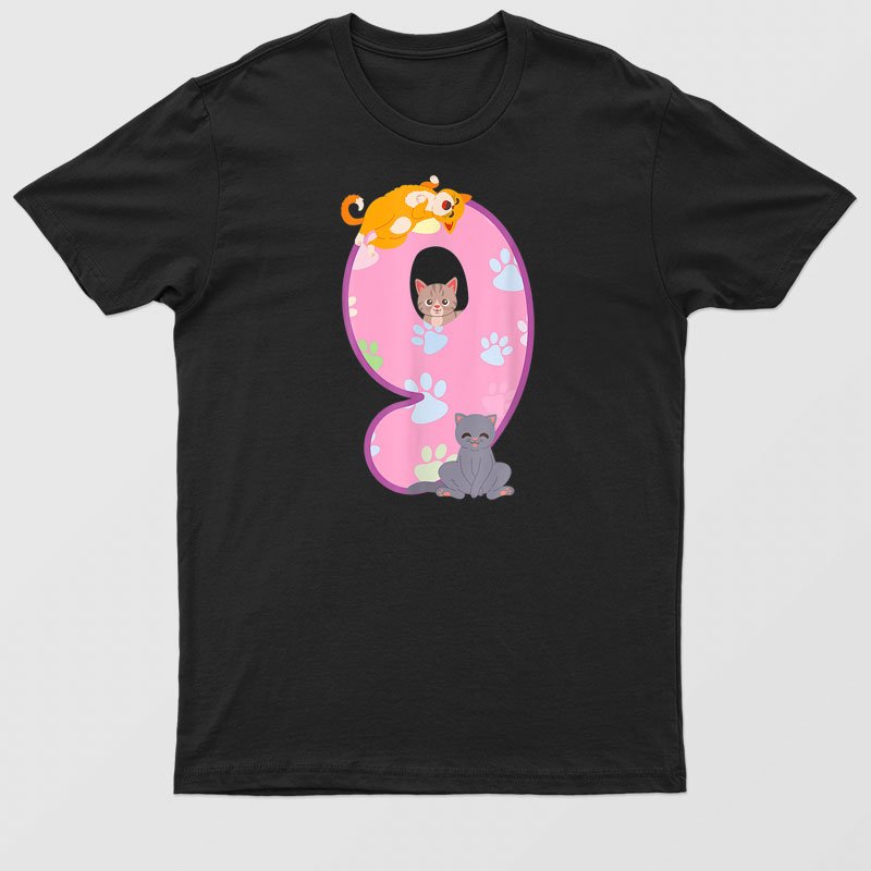 9h Birthday Cat Lover Cat Birthday Party Paws Birthday T-Shirt For Men & Women