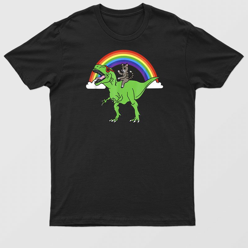 Abby Cat Riding Rex Dinosaur Pet T-Shirt For Men & Women
