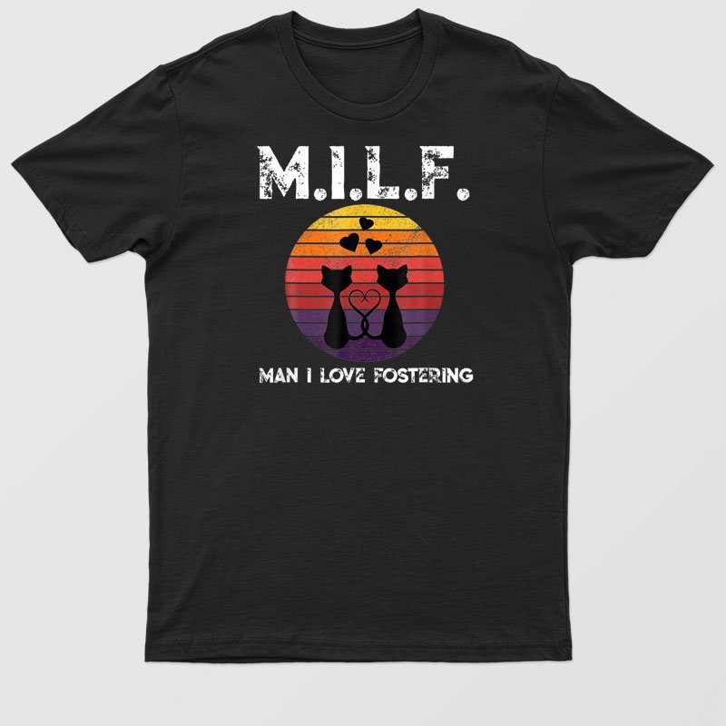 Acronym Retro Sunset Black Cats Funny Foster Cat Mom Pun T-Shirt For Men & Women